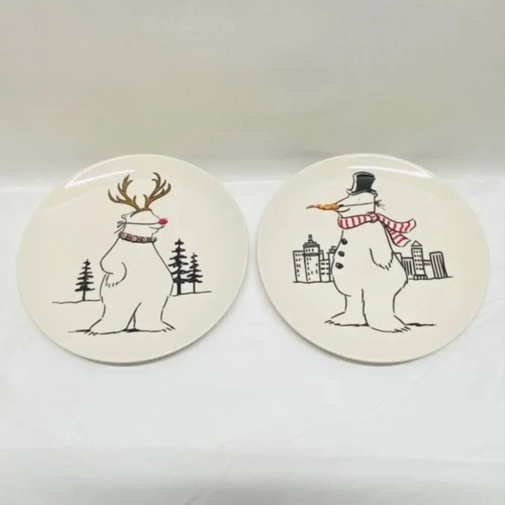Vintage Christmas Plates Pottery Barn Polar Bear Snowman Reigndeer Brazil GUC‎
